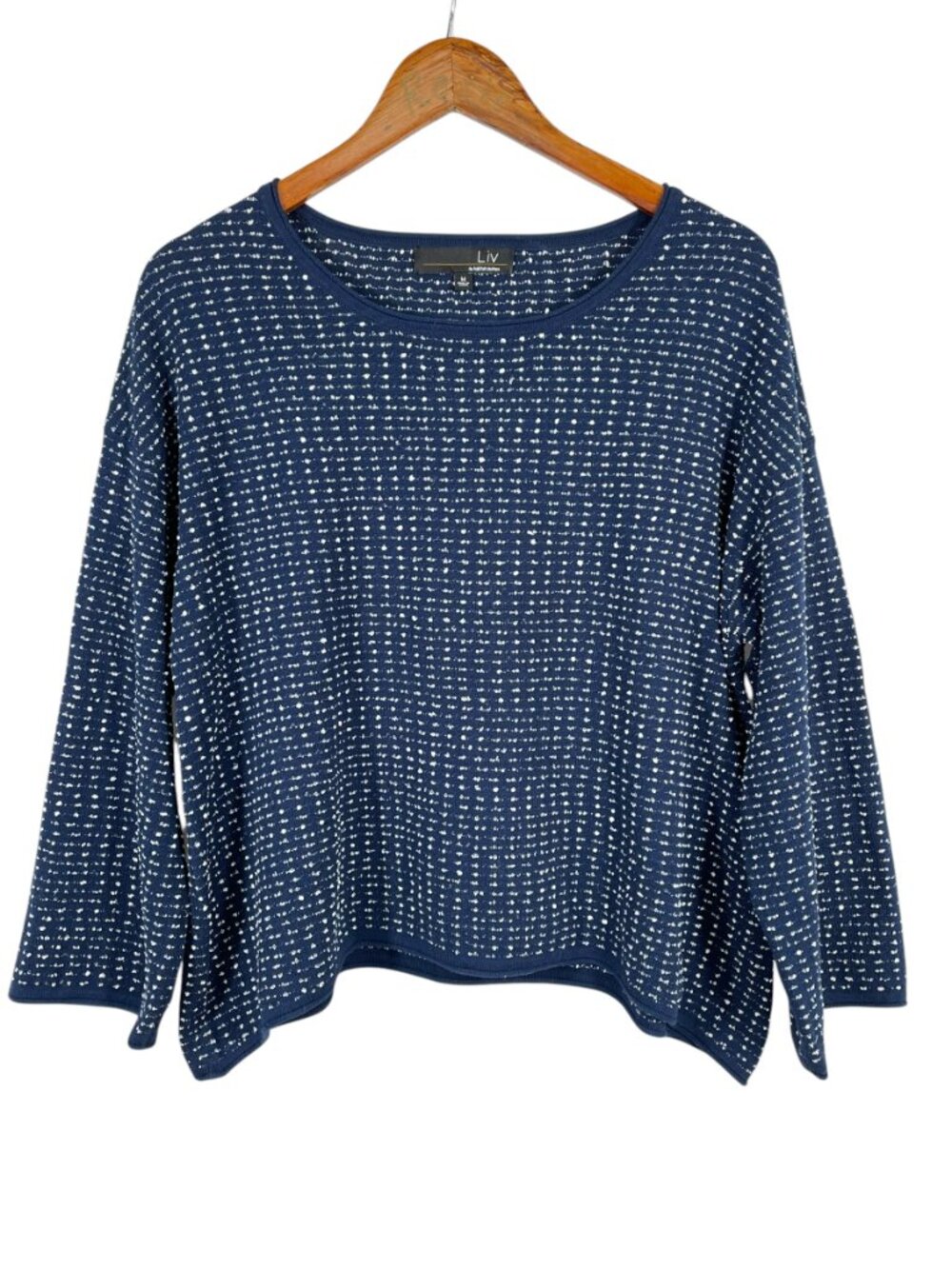 LIV by Habitat Navy Speckled Textured Knit Boxy Crop Sweater Medium - Picture 2 of 11